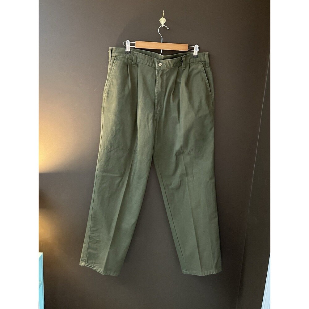 VTG Y2K Carhartt WIP Pleated Pants Mens Olive Green Canvas Chino Trousers 36/30